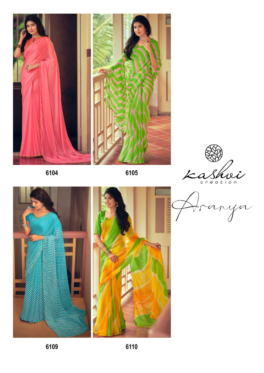 Kashvi Aranya Silk Chiffon With Goti Lace Printed Designer Saree Collection
